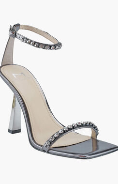Marc Fisher Karima Ankle Strap Heels 9 NWOT Sandals Jewel Silver Metallic